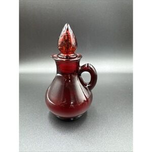Vintage Ruby Red Glass 4 fl oz Cruet by AVON - (empty) with stopper 5 1/4"